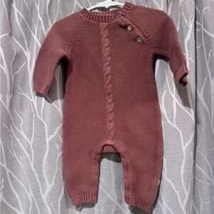 Cable Garter Knit Baby Jumpsuit- Rust